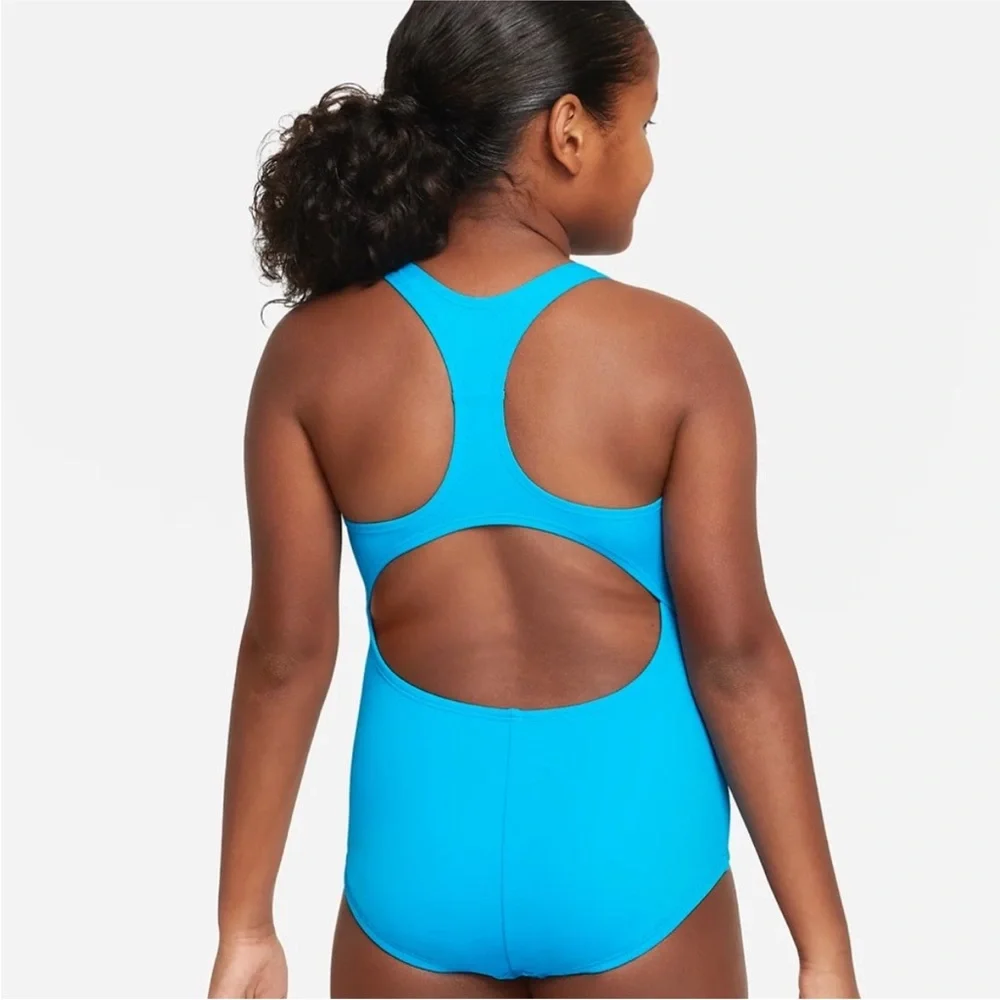 Nike Girls Blue One Piece Swimsuit Racerback Cutout Swimwear 14-16